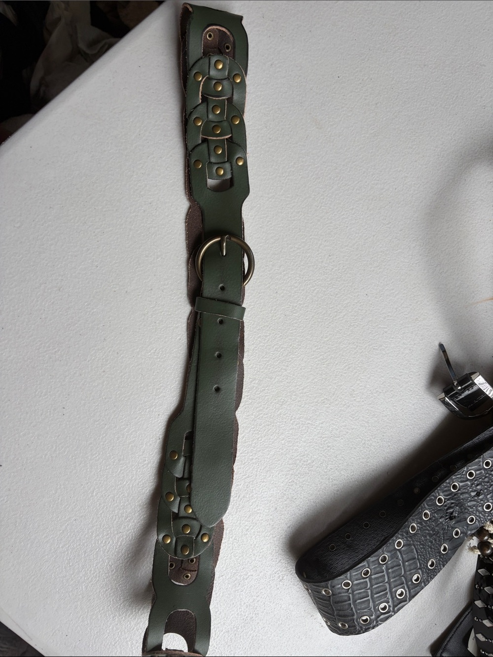 Old Navy Olive Green Studded Waist Belt with Round Ring Buckle